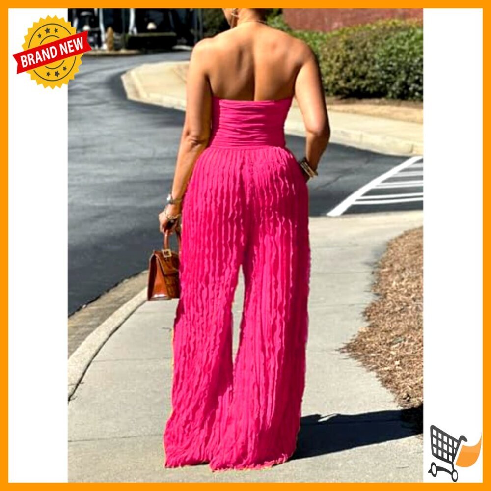 Strapless Backless Jumpsuit Wide Leg Polyester Romper Small Sexy Summer - Picture 2 of 6